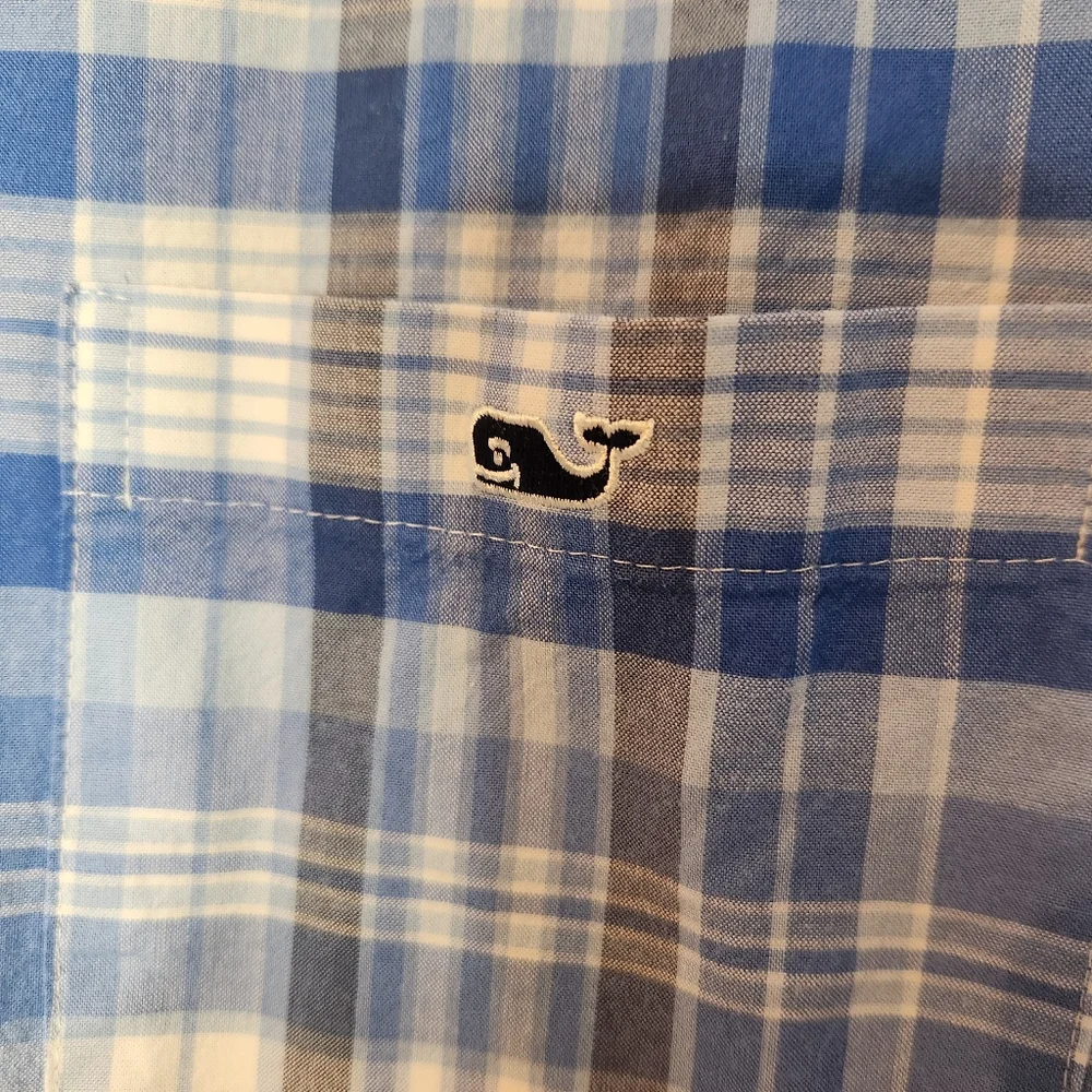 Vineyard‎ Vines Blue Plaid Men's Short Sleeve Shirt, Size XXL